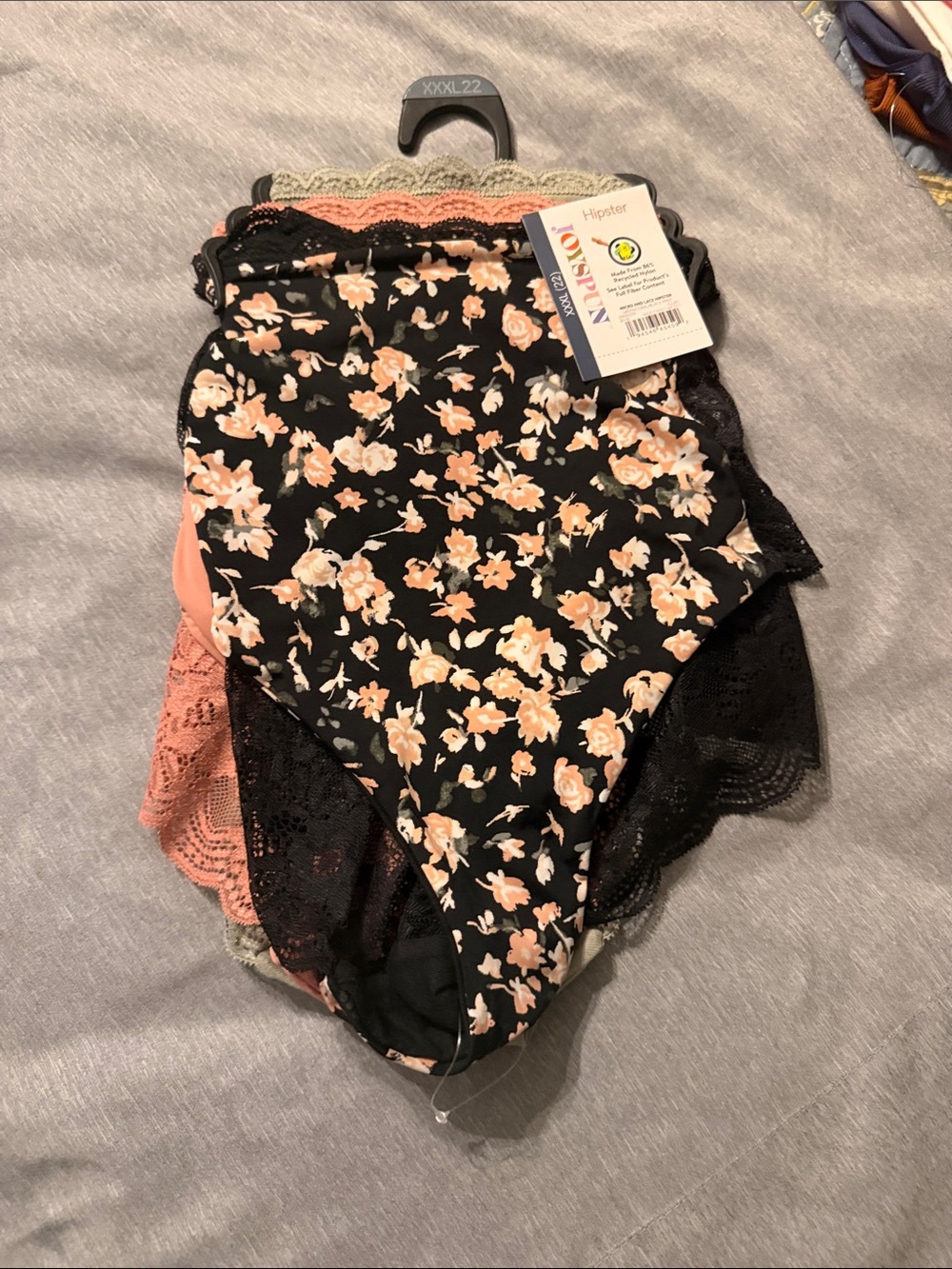 Women’s Floral Lace-Trim hipster’s(Black with Peach Floral)